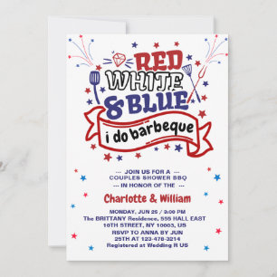 Convite Vermelho Branco e Azul eu faço churrasco Casal Chu