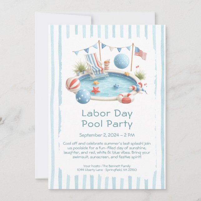 Convite Vermelho Branco e Azul para Festa de Pisci (Frente)