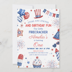Convite Vermelho Branco E Azul Patriótico Aniversário 4 de