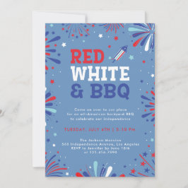 Convite Vermelho branco e churrasco 4 de julho fogos de ar