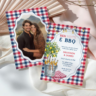 Convite Vermelho Branco e Churrasco Casal Foto Chá de Noiv