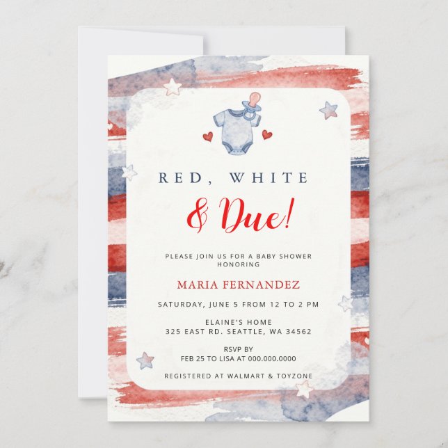 Convite Vermelho Branco e Devido 4 de Julho Verão Chá de B (Frente)