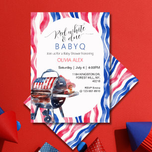 Convite Vermelho branco e devido babyq 4 de julho baby sho