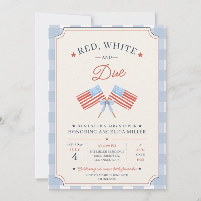 Convite Vermelho Branco e Devido Chuveiro de Bebê Patrióti (Frente)