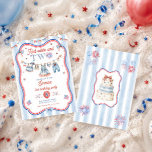 Convite Vermelho Branco e Dois 4 de Julho Festa de Anivers