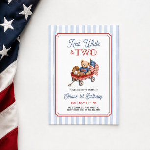Convite Vermelho Branco e Dois Aniversário Patriótico de 2