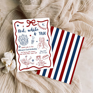 Convite Vermelho Branco E Dois Aniversários Patrióticos