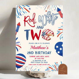 Convite Vermelho branco e dois de aniversário
