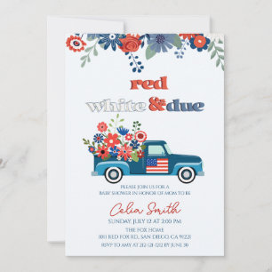 Convite Vermelho, branco e floral devido ao Baby Shower do