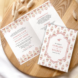 Convite Vermelho Branco Ikat Tudo em Um Anand Karaj Casame