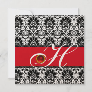 Convite VERMELHO BRANCO PRETO CHAMPAGNE DAMASK MONOGRAM Ru