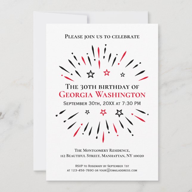Convite Vermelho Branco Preto do Partido aniversário de 30 (Frente)