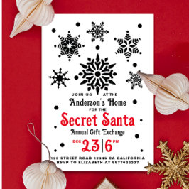Convite Vermelho Branco Preto Simples Natal Papai Noel Flo