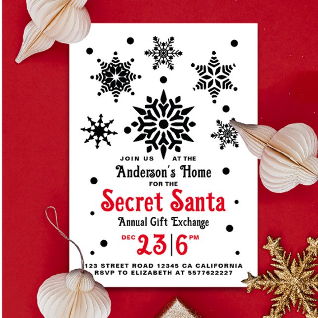 Convite Vermelho Branco Preto Simples Natal Papai Noel Flo (Criador carregado)