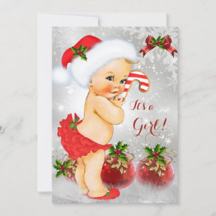 Convite Vermelho Branco Verde Natal Bebê Shower Menina Lou