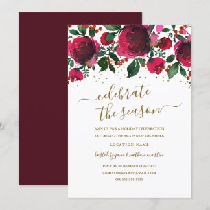 Convite Vermelho Burgundy Verde Dourado Floral Festa de Na