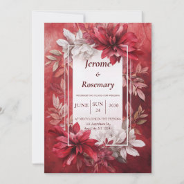 Convite Vermelho Carmesim Branco Opulento Casamento Floral