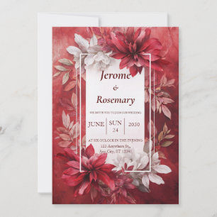 Convite Vermelho Carmesim Branco Opulento Casamento Floral