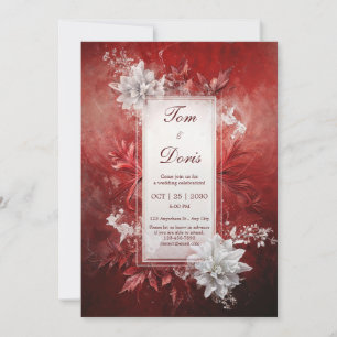 Convite Vermelho Carmim Profundo Floral Branco Casamento d