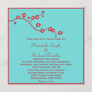 Convite Vermelho & casamento floral de turquesa