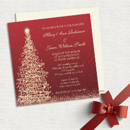 Convite Vermelho de Casamento de Natal Elegante