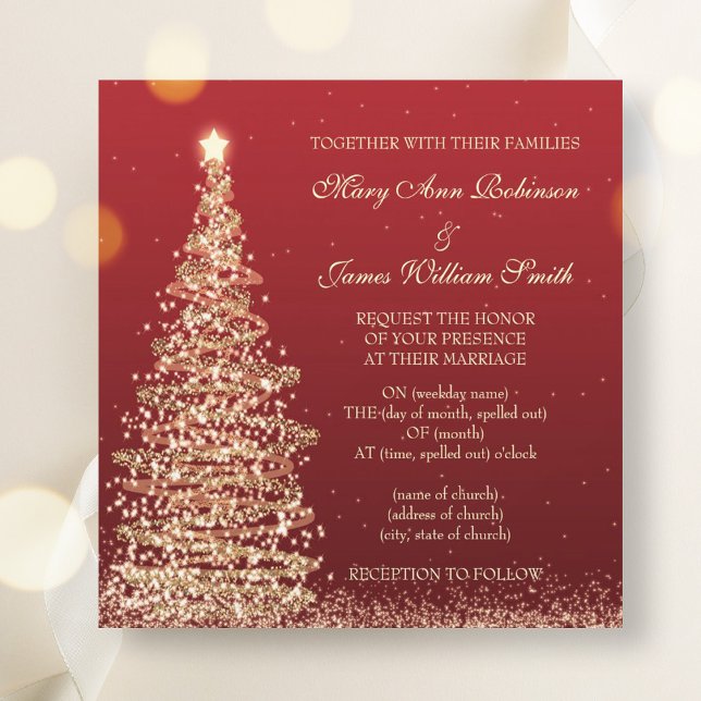 Convite Vermelho de Casamento de Natal Elegante (Elegant Christmas Wedding Red Invitation)