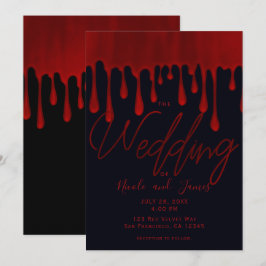 Convite Vermelho de Cetim Pingos de Sangue Escorrendo Casa