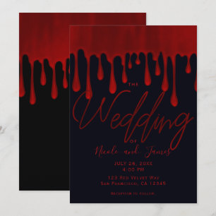 Convite Vermelho de Cetim Pingos de Sangue Escorrendo Casa