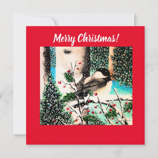 Convite Vermelho de Chickadee de Natal (Frente)