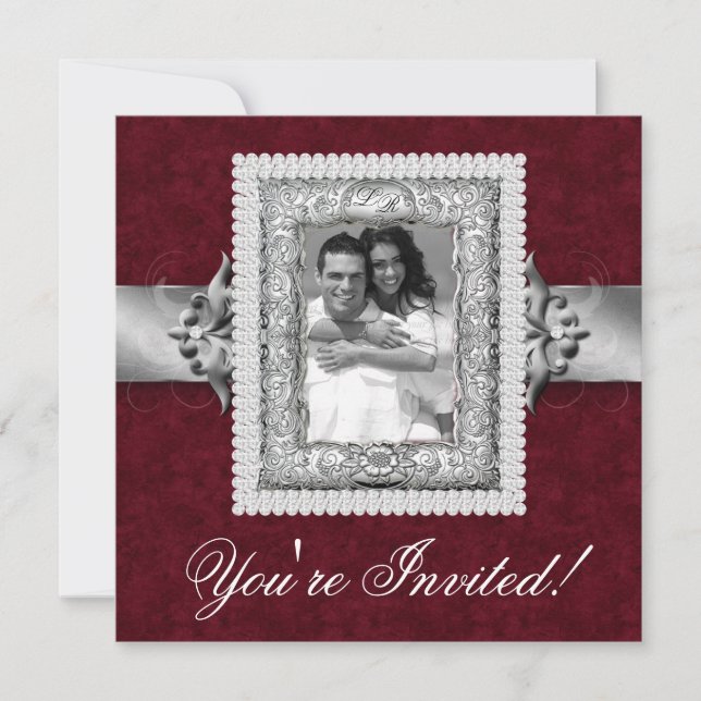 Convite Vermelho de Joias de Modelos de Fotos de Casamento (Frente)