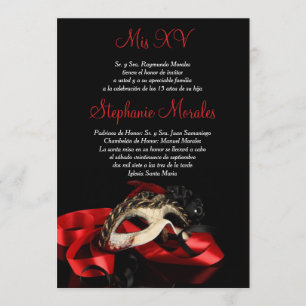 Convite vermelho de Quinceanera do mascarada