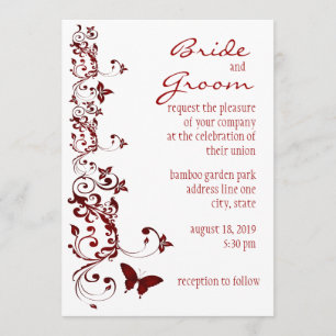 Convite vermelho do casamento da borboleta
