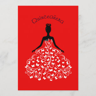 Convite vermelho do vestido de bola de Quinceanera