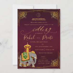 Convite Vermelho Dourado com o casamento Elegante de Lord 