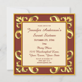 Convite Vermelho Dourado Doce Sessenta