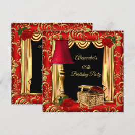 Convite Vermelho Dourado Drapes Roses lâmpada caixa de joi