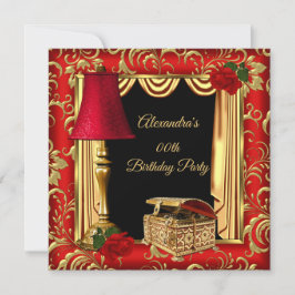 Convite Vermelho Dourado Drapes Roses lâmpada caixa de joi