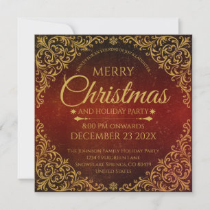 Convite Vermelho Dourado e Veludo Natal Elegante