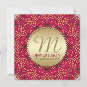 Convite Vermelho+Dourado Jantar Indiano da Boêmia Oriental