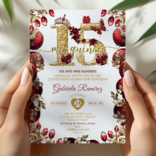 Convite Vermelho Dourado Mis Quince 15 Quinceañera