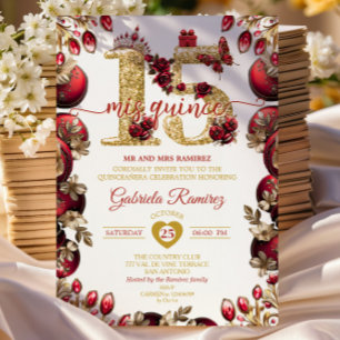 Convite Vermelho Dourado Mis Quince 15 Quinceañera