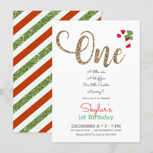 Convite Vermelho Dourado & Verde Natal Férias de 1º Aniver