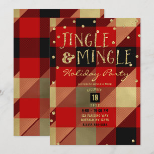 Convite Vermelho Dourado Xadrez de Búfalo Tingle & Mingle