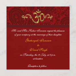 Convite Vermelho e casamento Hindu de brocado do damasco