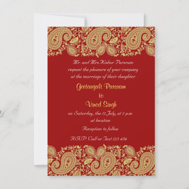 Convite Vermelho e casamento indiano do ouro (Frente)