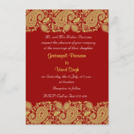 Convite Vermelho e casamento indiano do ouro
