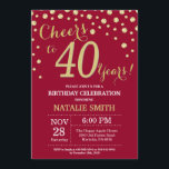 Convite Vermelho e Diamante aniversário de 40 anos Dourado<br><div class="desc">aniversário de 40 anos com o Fundo de Diamante Vermelho e Glitter Dourado. Dourado Confetti. Aniversário Adulto. Homens ou Mulheres Aniversário. Para mais personalização,  clique no botão "Personalizar" e use a ferramenta design para modificar este modelo.</div>