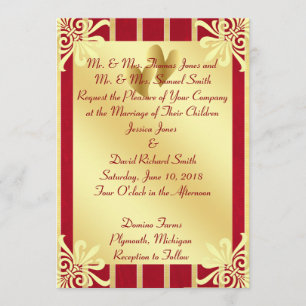 Convite vermelho e Dourado do casamento do dia dos