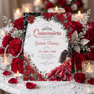 Convite Vermelho e Preto Borboletas Tiara de Prata Quincea