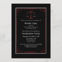 Convite vermelho e preto da escala de justiça